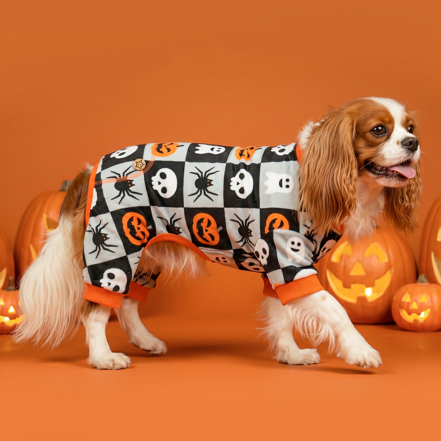 Skull Checkered Dog Halloween Pajamas