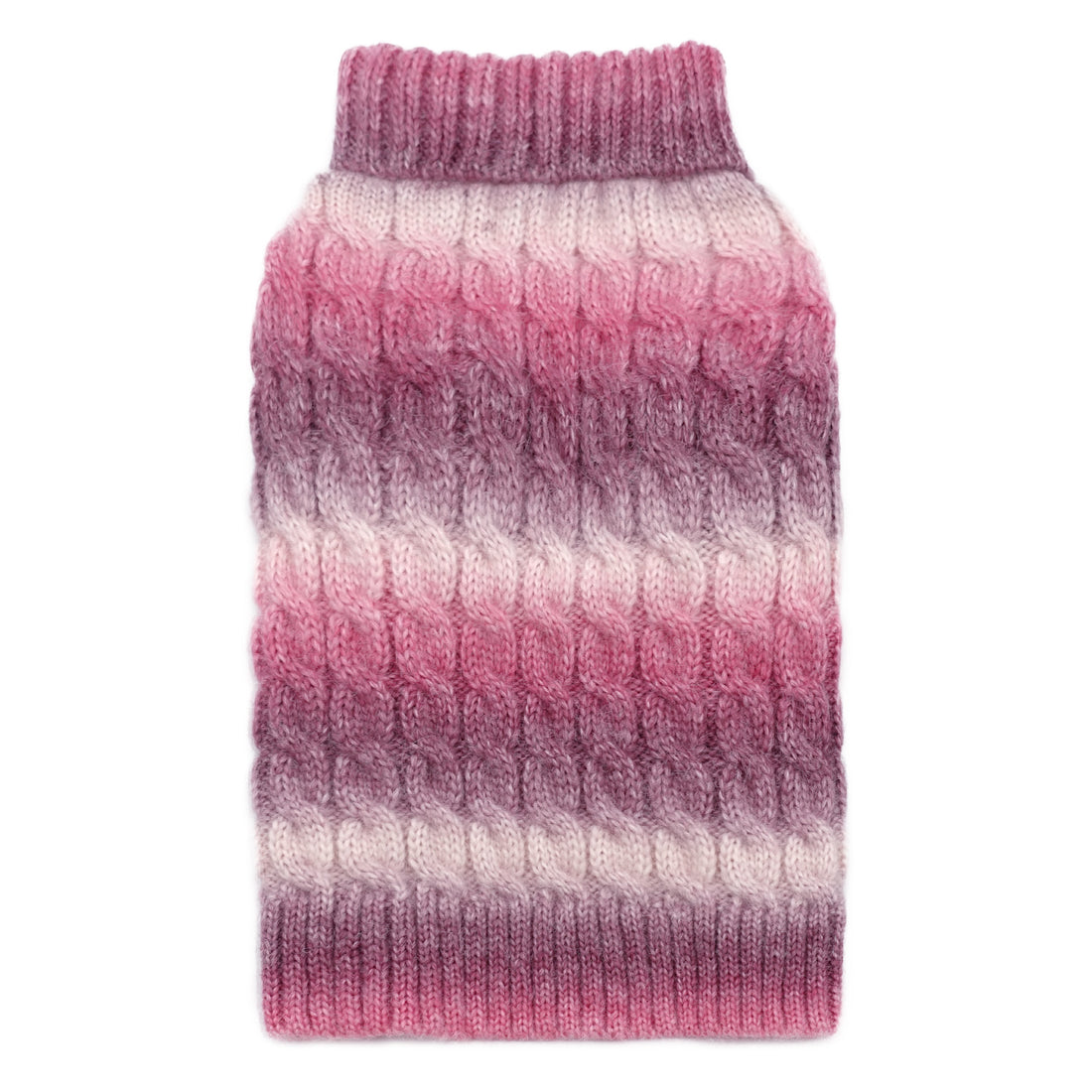 Striped knit dog sweater, pink and white ribbed turtleneck