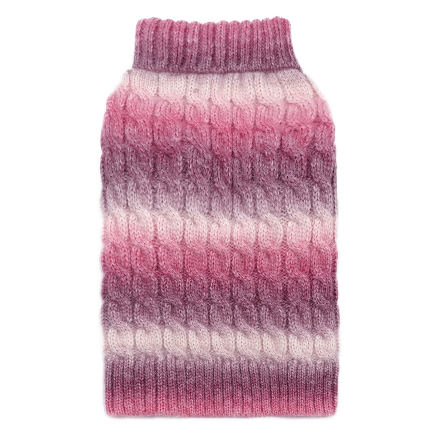 Striped knit dog sweater, pink and white ribbed turtleneck