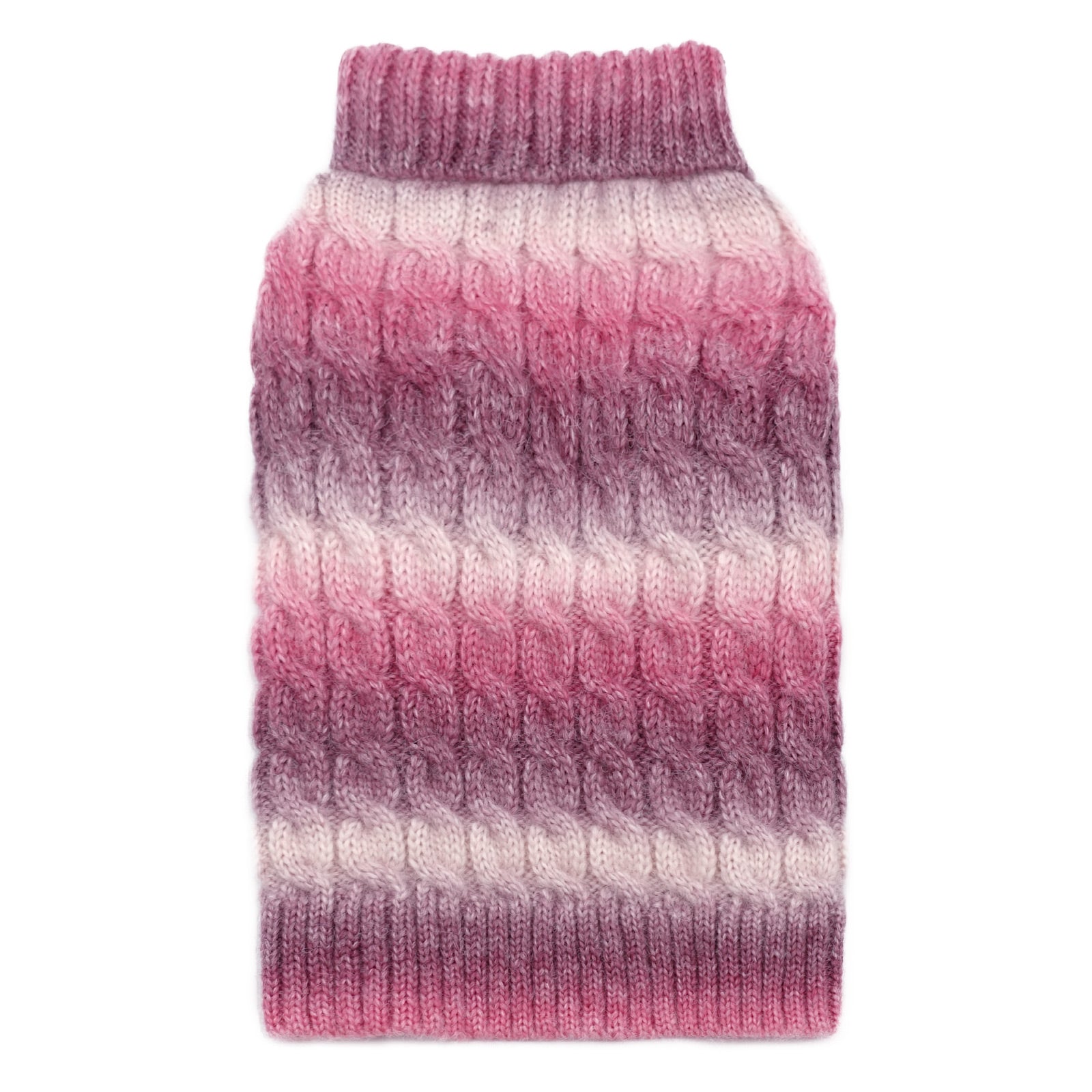 Striped knit dog sweater, pink and white ribbed turtleneck