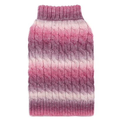 Striped knit dog sweater, pink and white ribbed turtleneck