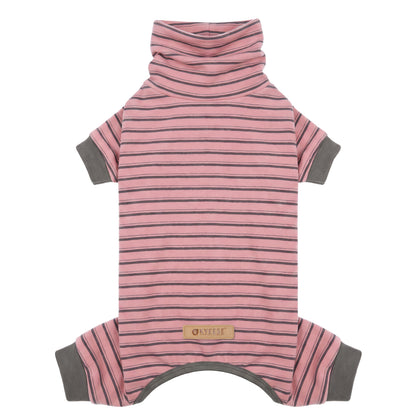 Pink Turtleneck  Striped Dog Onesie Pajamas gallery image 1