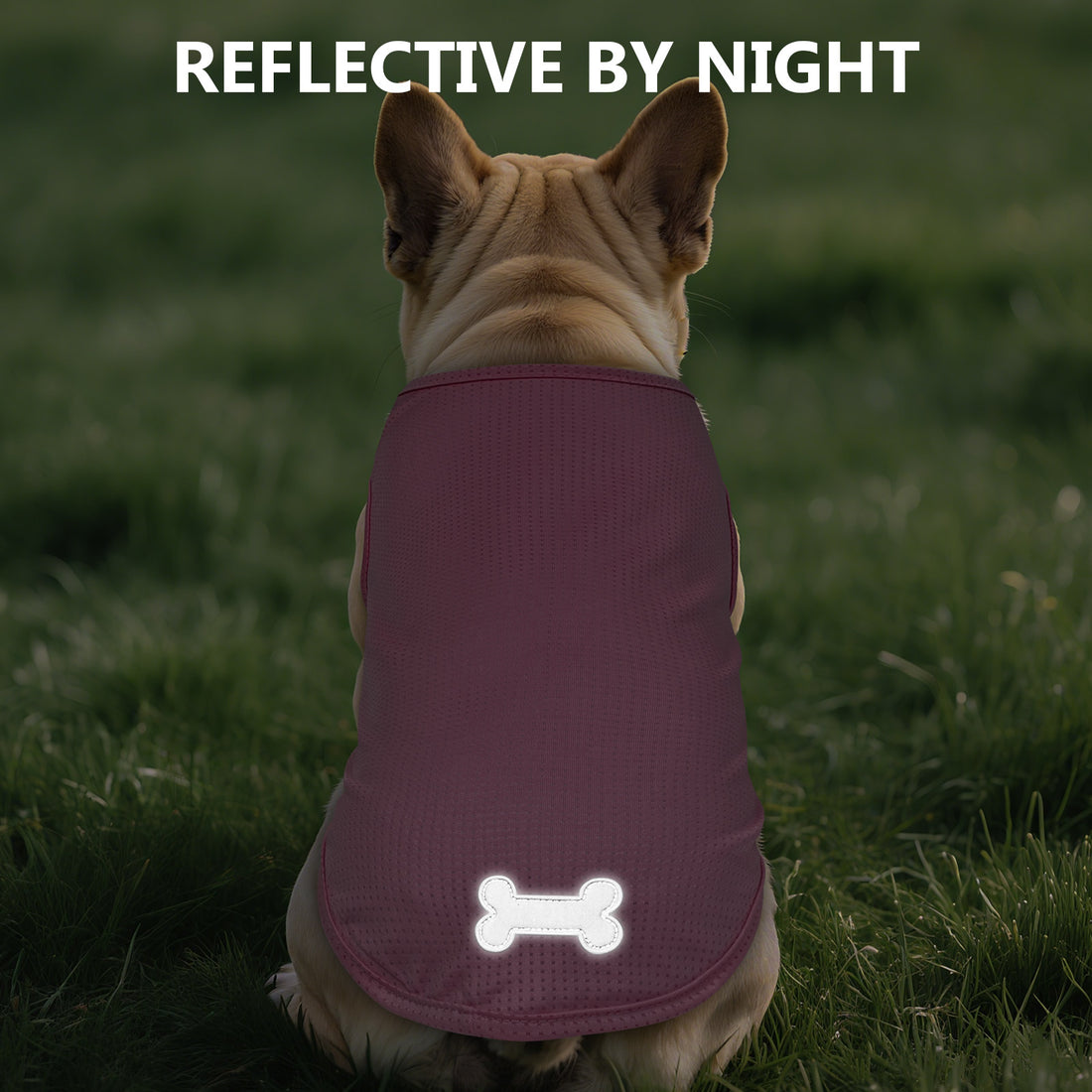 Dark purple breathable dog shirt with white bone emblem on the back