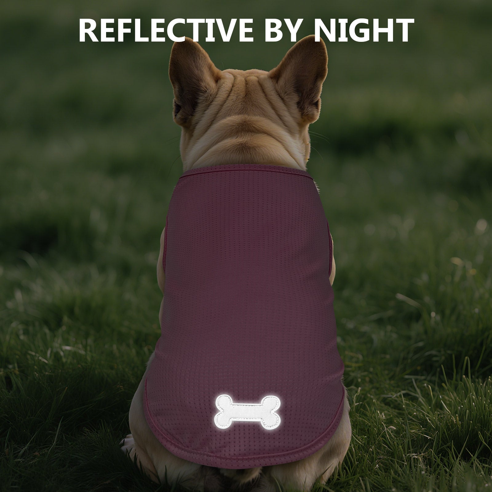 Dark purple breathable dog shirt with white bone emblem on the back