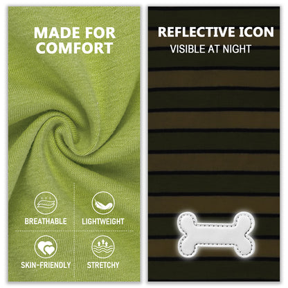 Green lightweight dog shirt with reflective bone icon on striped panel