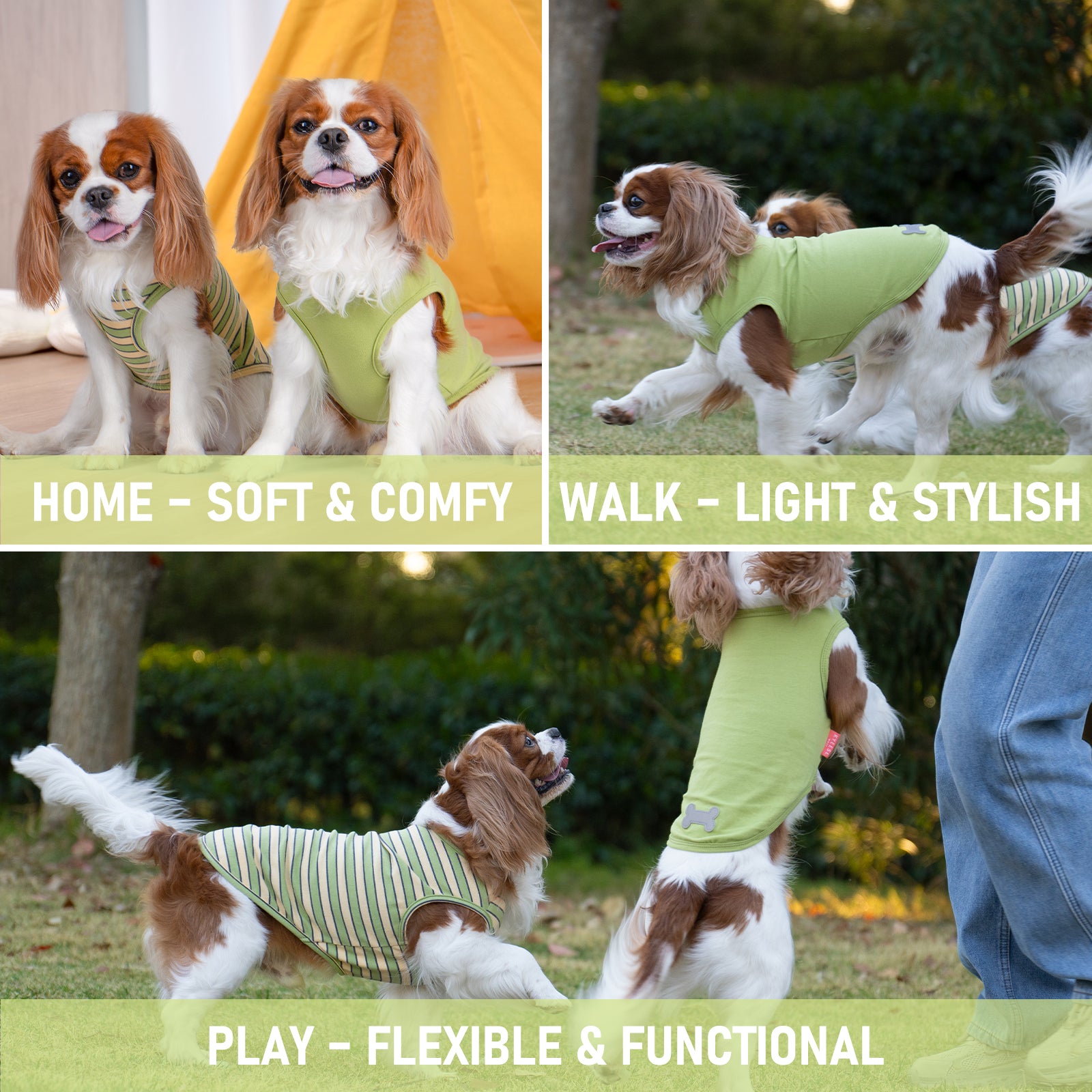 Green sleeveless dog shirt styles with striped side panel