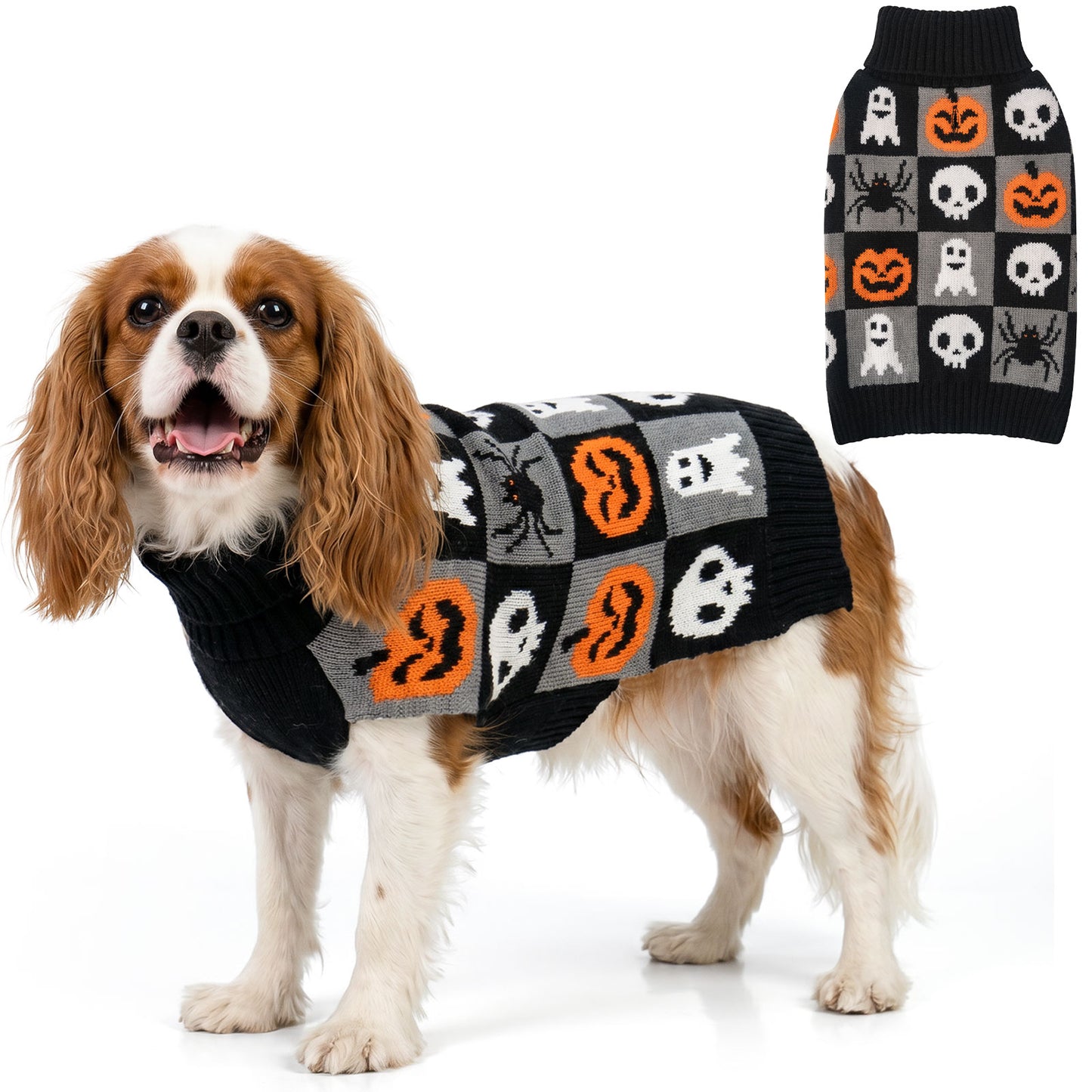 Black Checkered Halloween Dog Sweater