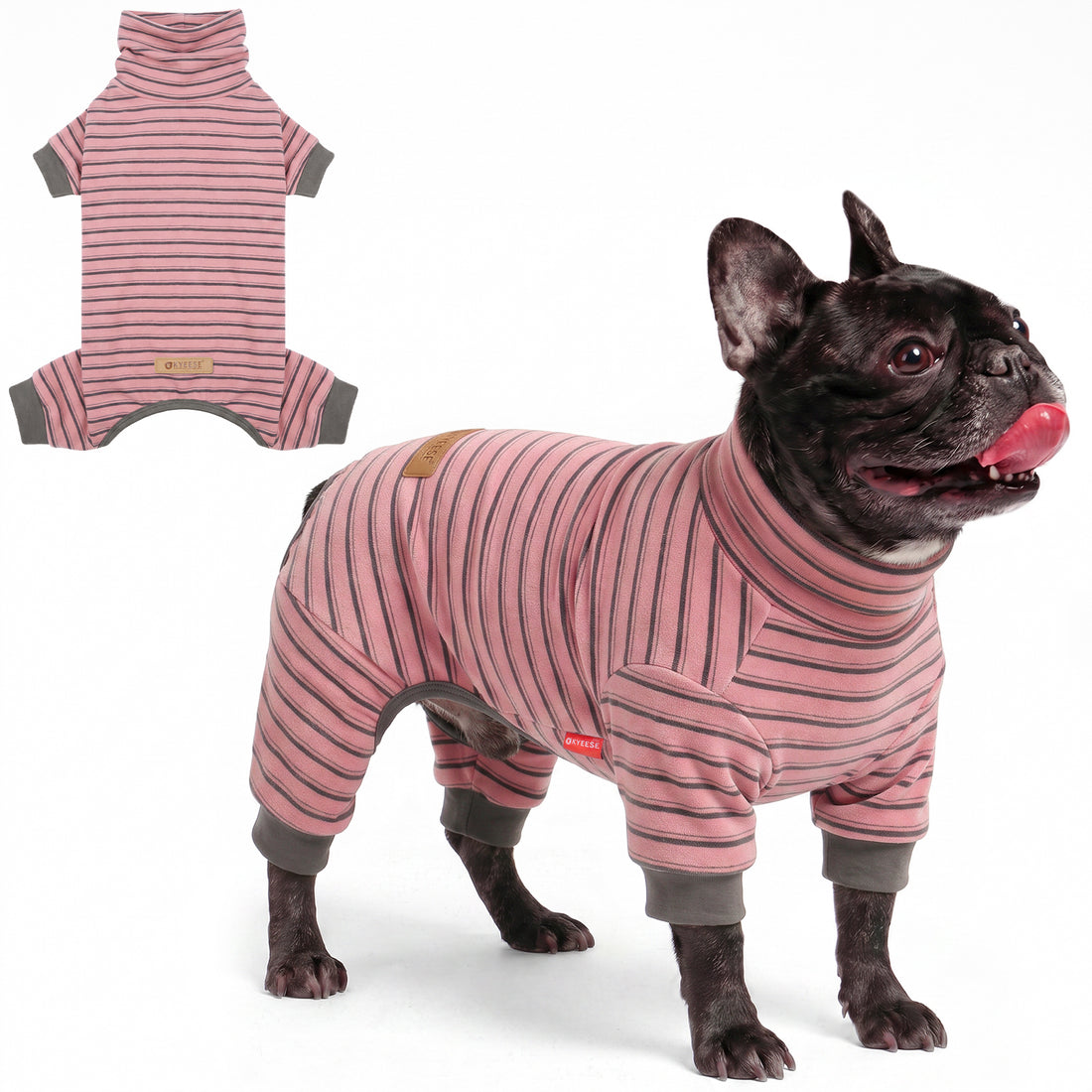 Pink Turtleneck  Striped Dog Onesie Pajamas gallery image 3