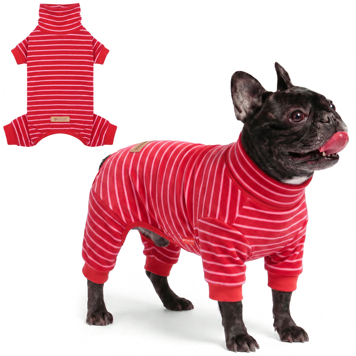 Red Turtleneck Striped Dog Onesie Pajamas gallery image 3
