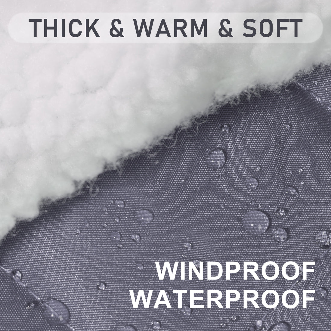 Windproof waterproof quilted dog coat fabric close-up with water droplets