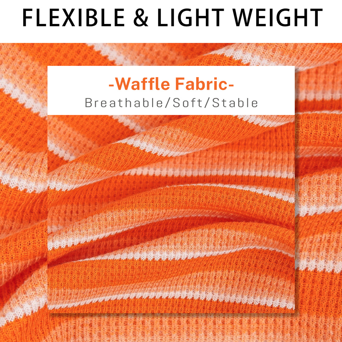 Orange waffle fabric dog shirt with white horizontal stripes, breathable knit texture