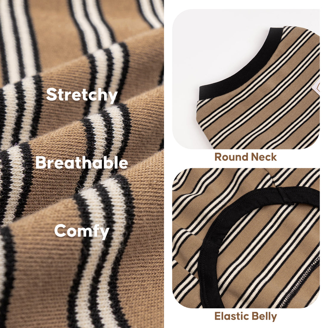 Striped dog onesie pajamas with round neck and elastic belly opening