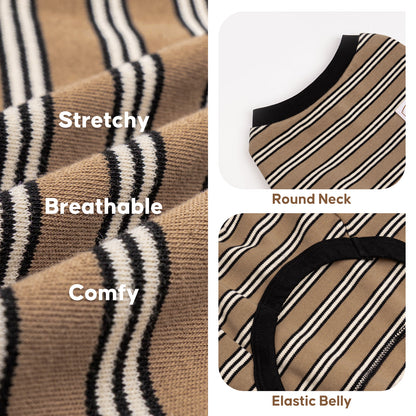 Striped dog onesie pajamas with round neck and elastic belly opening