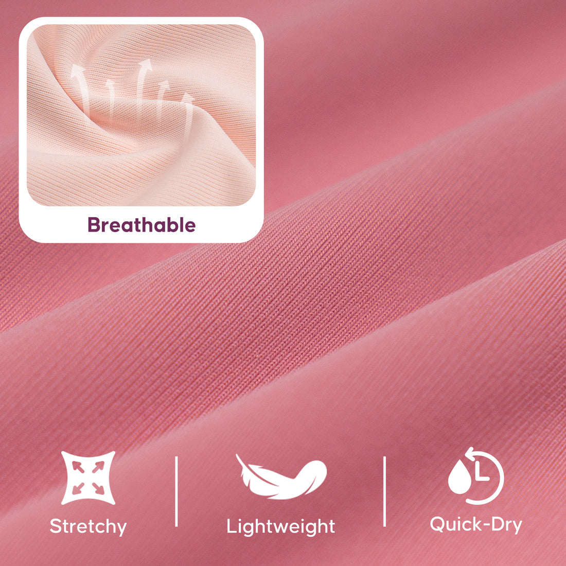 Pink UV-protective shirt fabric swatch with fine ribbed texture and stretch knit