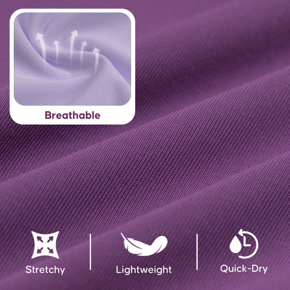 Purple UV-protective shirt fabric swatch with fine ribbed texture and stretch knit