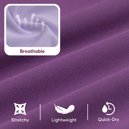 Purple UV-protective shirt fabric swatch with fine ribbed texture and stretch knit