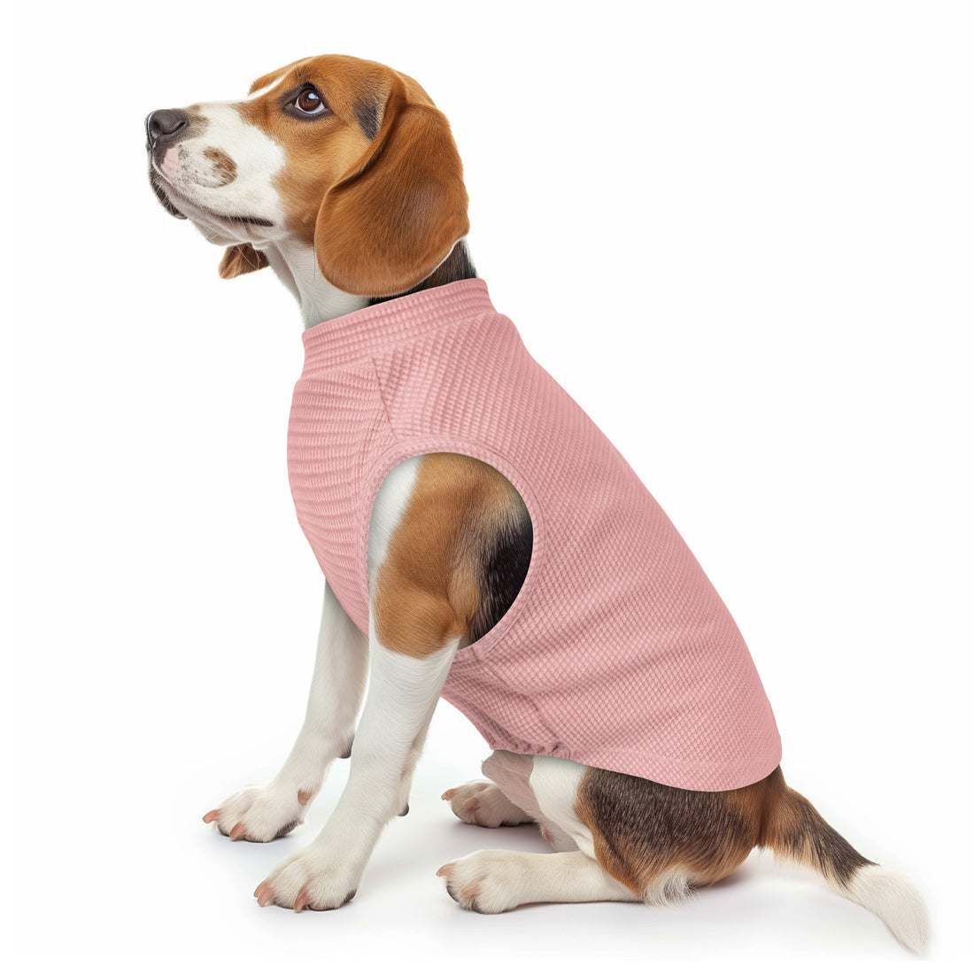 Dog waffle shirt in dusty pink, round neck, elastic belly opening