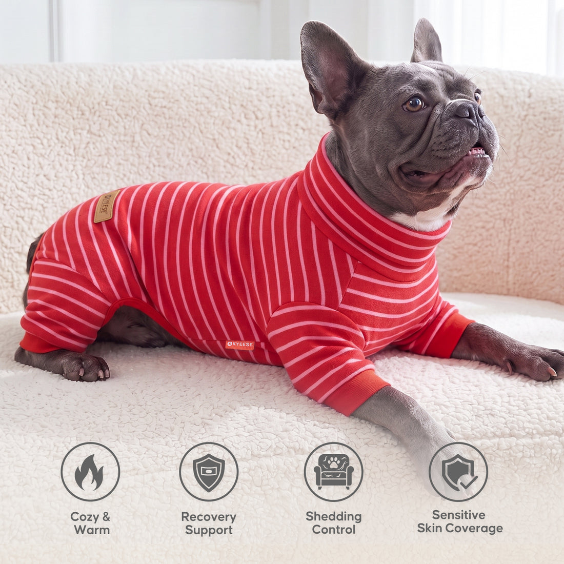 Red Turtleneck Striped Dog Onesie Pajamas gallery image 6
