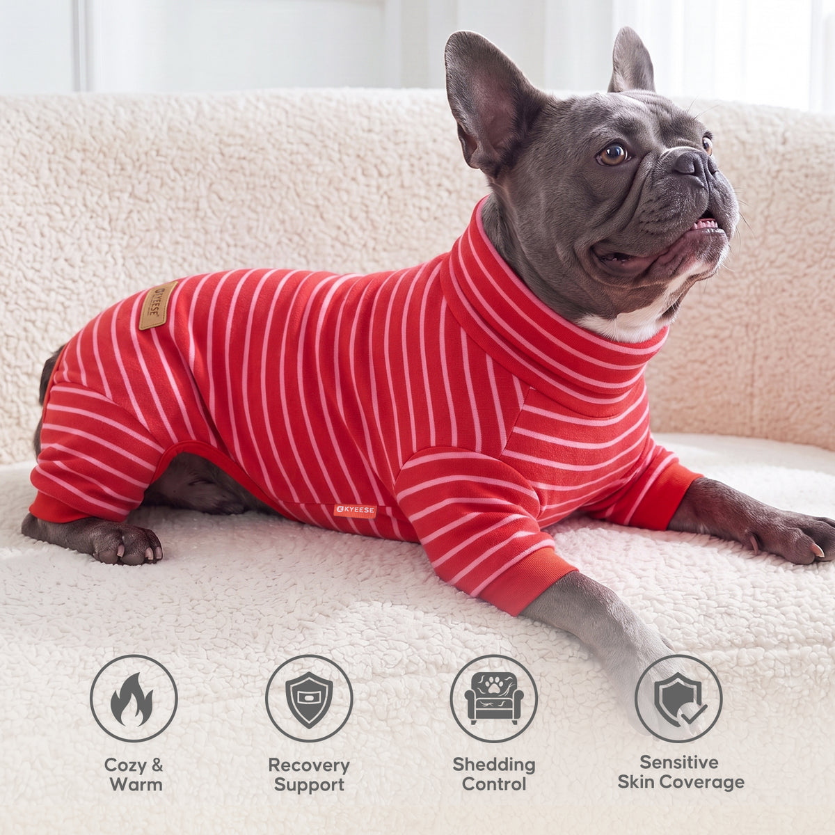 Red Turtleneck Striped Dog Onesie Pajamas gallery image 6