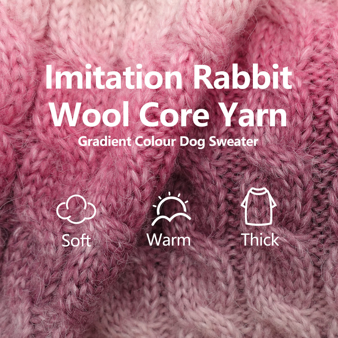 Ribbed pink knit dog sweater fabric detail with soft, warm thick texture