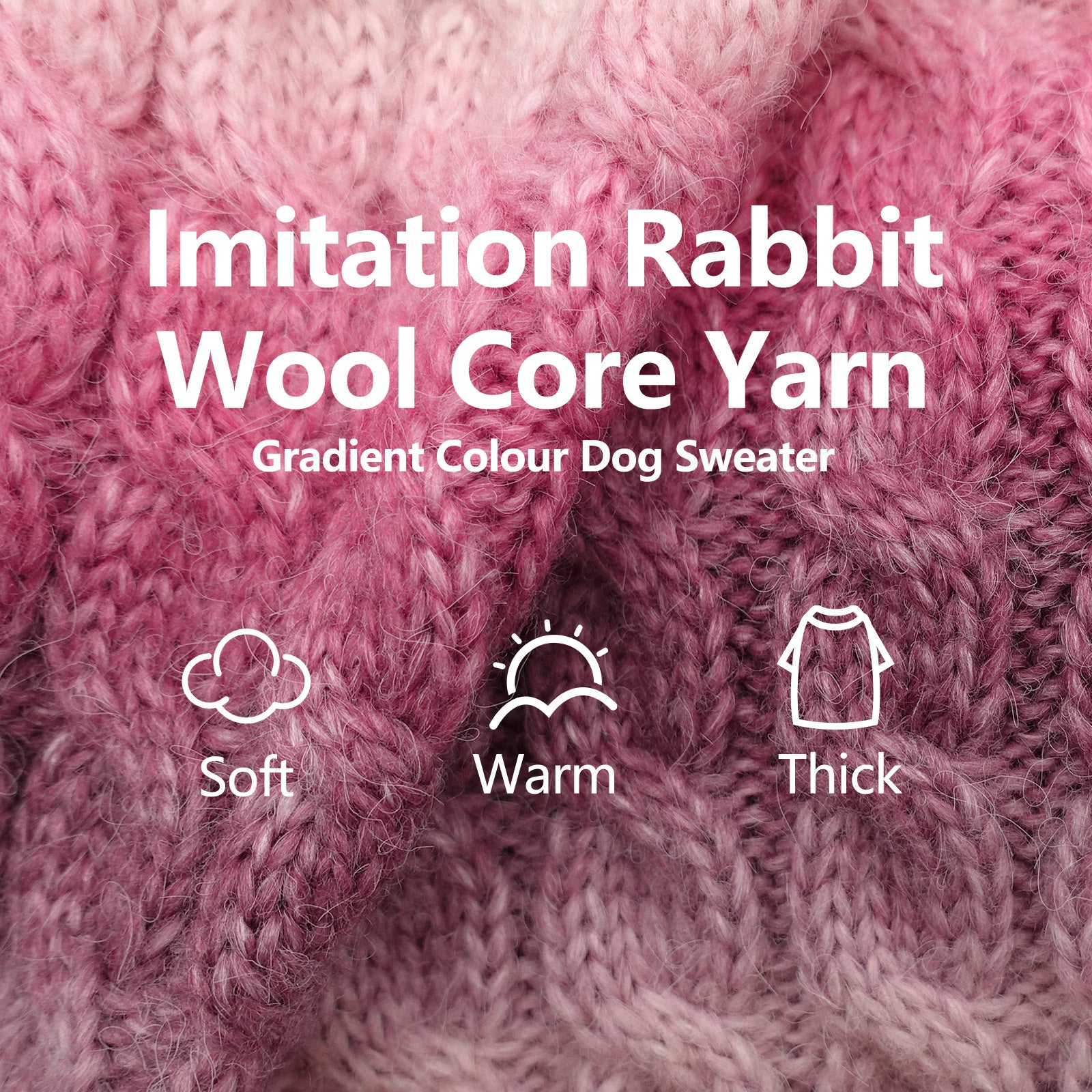 Ribbed pink knit dog sweater fabric detail with soft, warm thick texture