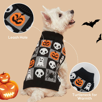 Black Checkered Halloween Dog Sweater