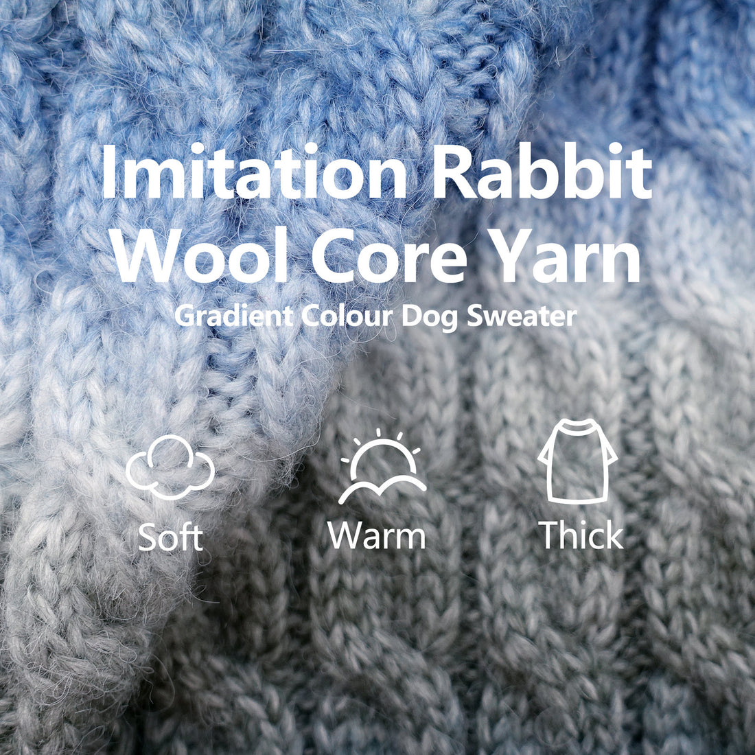 Blue gradient cable-knit dog sweater fabric close-up