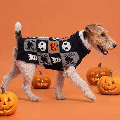 Black Checkered Halloween Dog Sweater