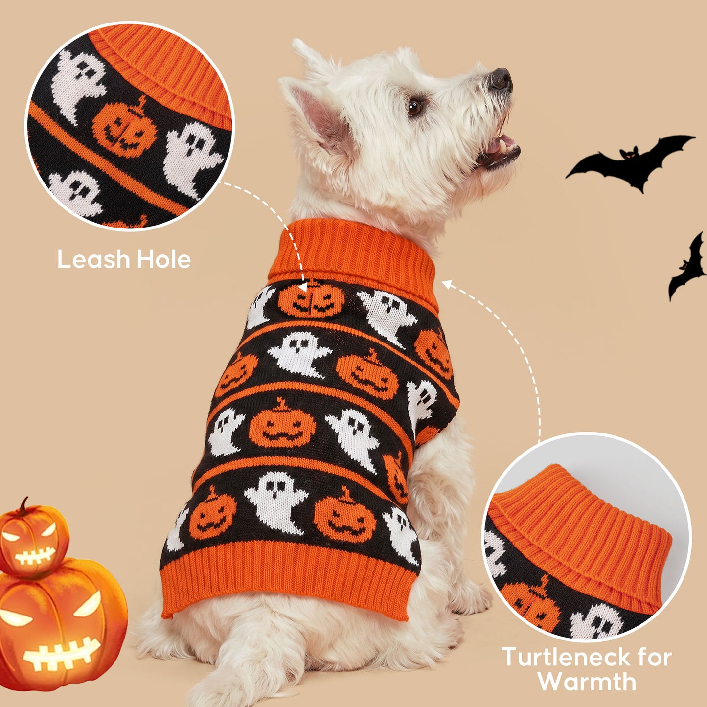 Orange Pumpkin Halloween Dog Sweater