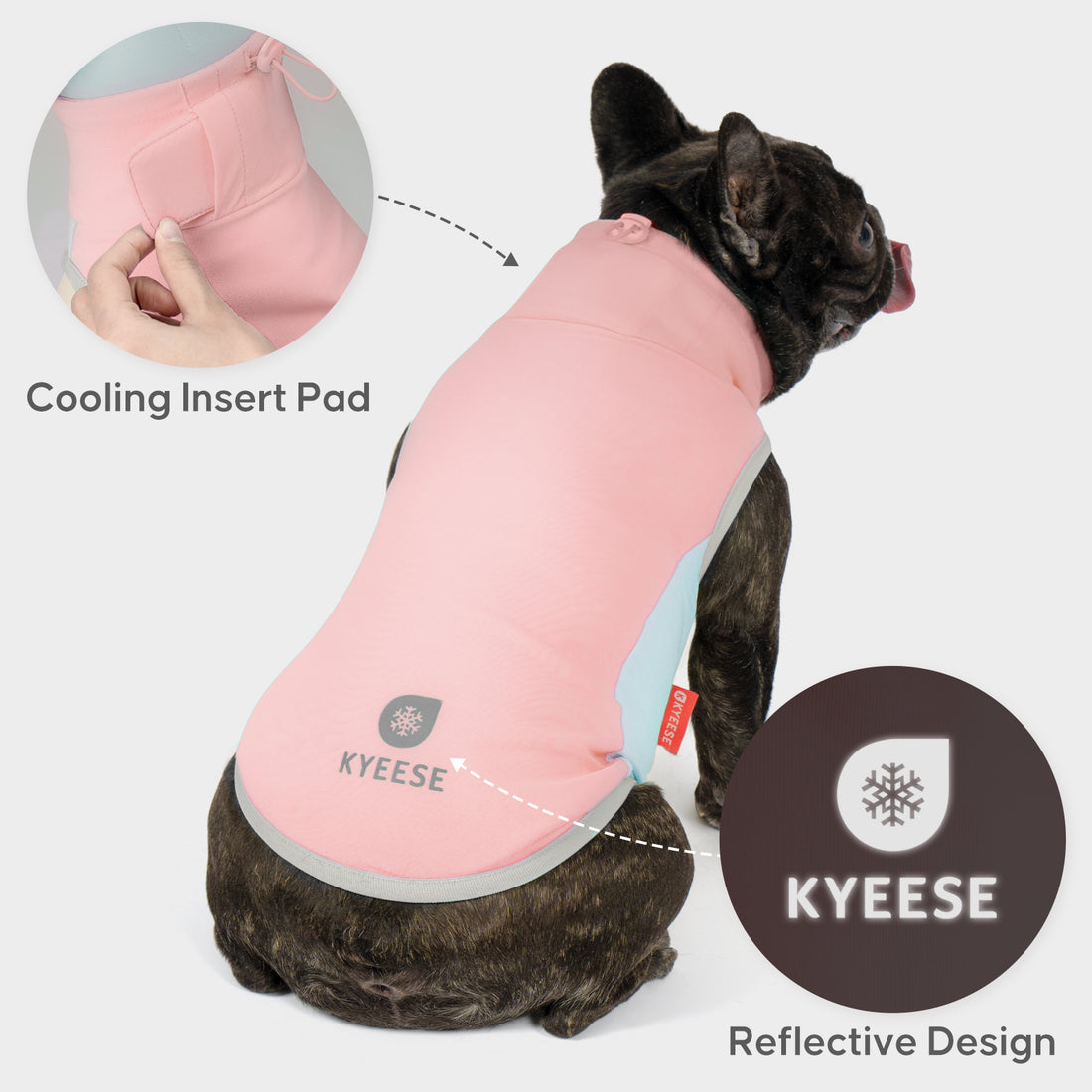 Lightweight dog cooling vest, pink with cooling insert pad and reflective trim