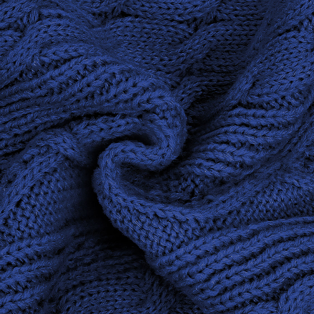 Dark blue knit fabric close-up with cable pattern texture