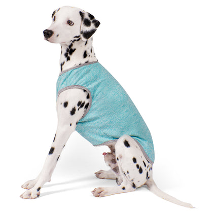 Teal sleeveless dog shirt with bone logo, breathable knit design