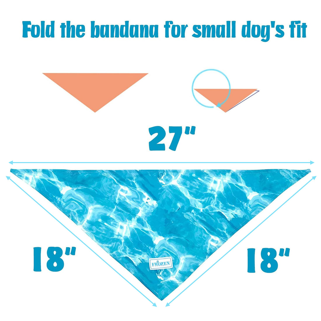 Cooling dog bandana size guide: folded fit 27 in length and 18 in width