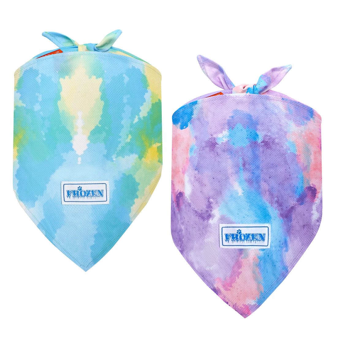 Cooling dog bandana 2-pack, multicolor tie-dye bandanas with neck ties and logo patch