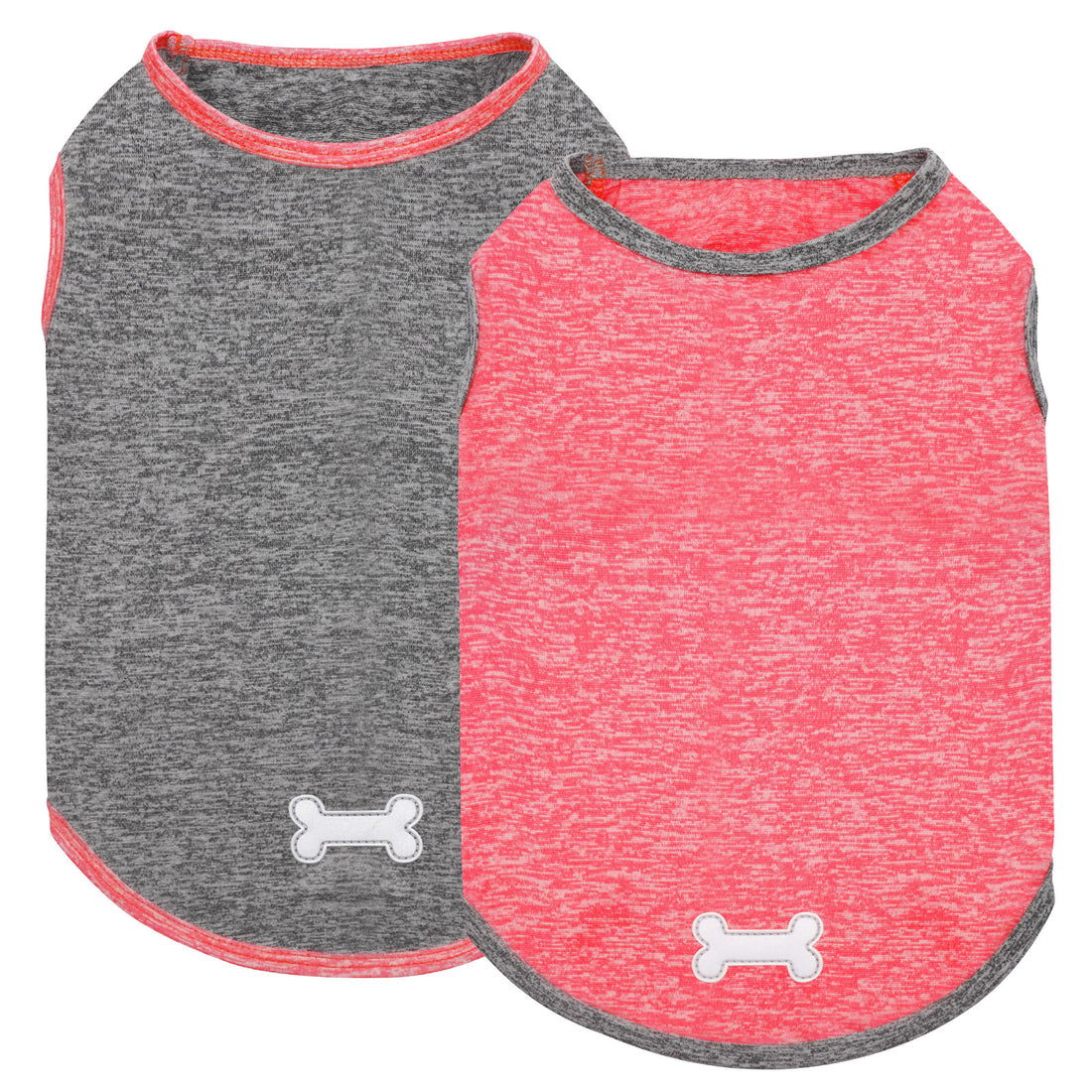 2-pack sleeveless dog shirts: dark gray and red-pink with bone emblem