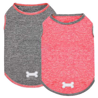 2-pack sleeveless dog shirts: dark gray and red-pink with bone emblem
