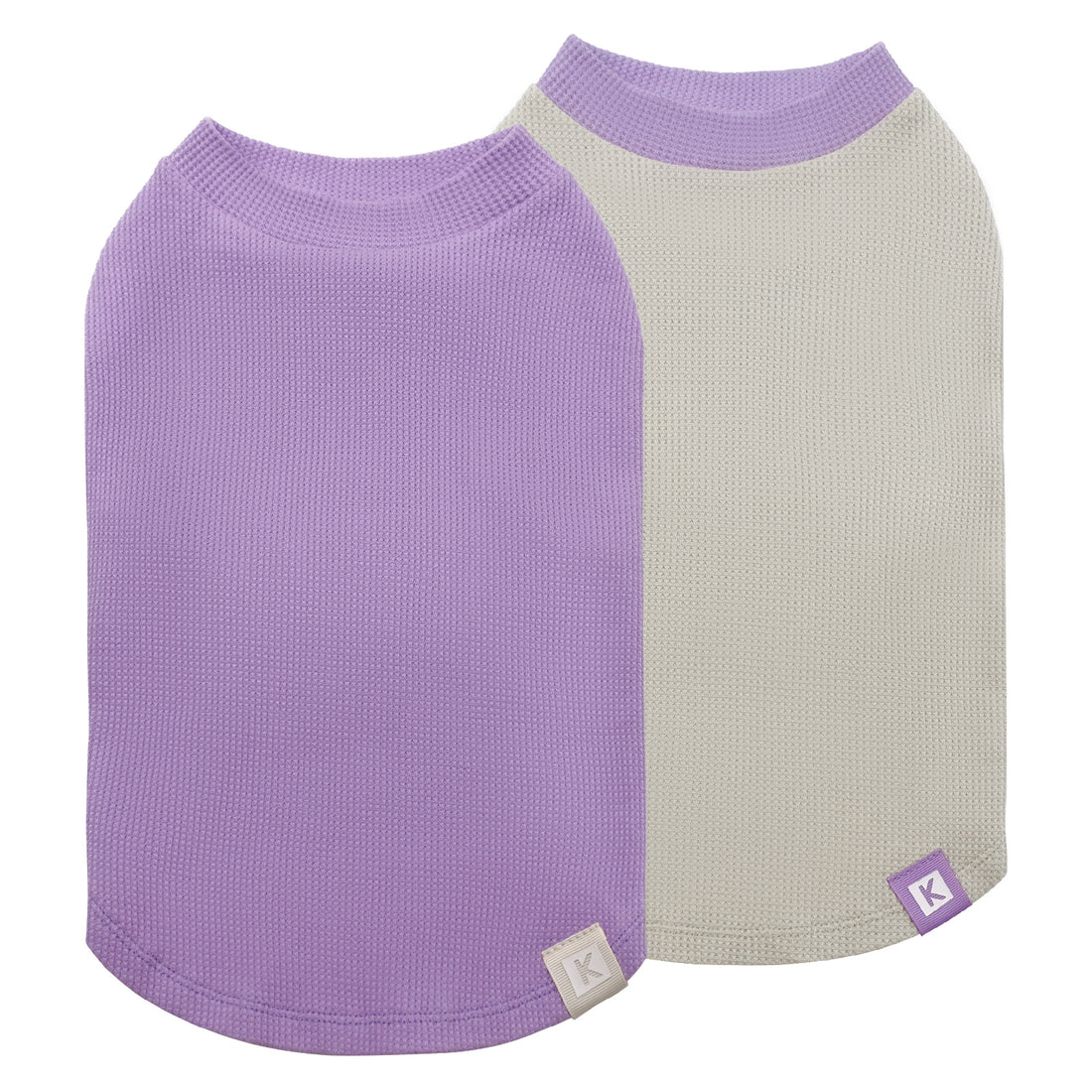 Dog waffle shirt 2-pack: purple and light gray, round neck, elastic belly opening