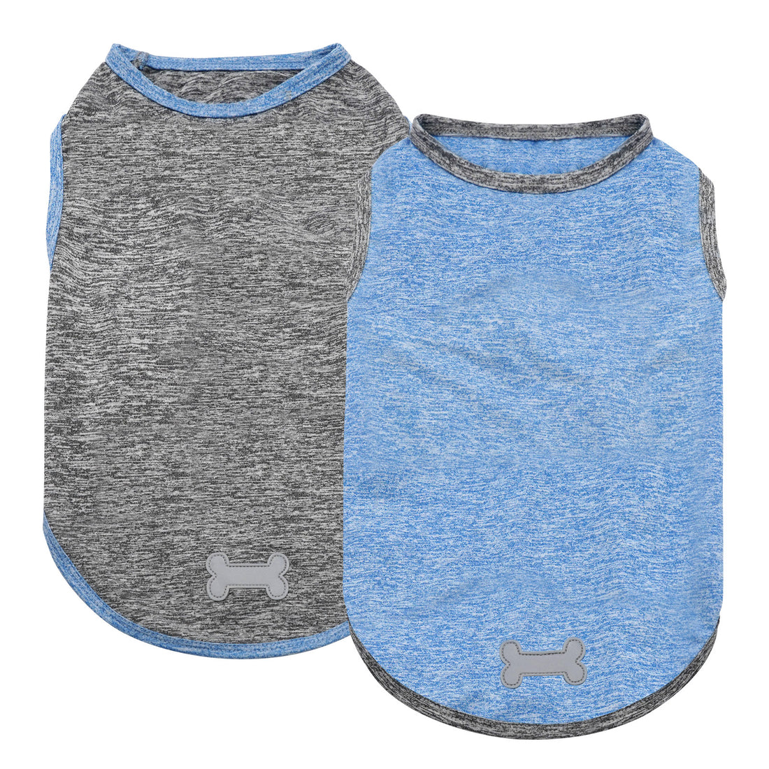 2-pack sleeveless dog shirts: gray and light blue with bone emblem