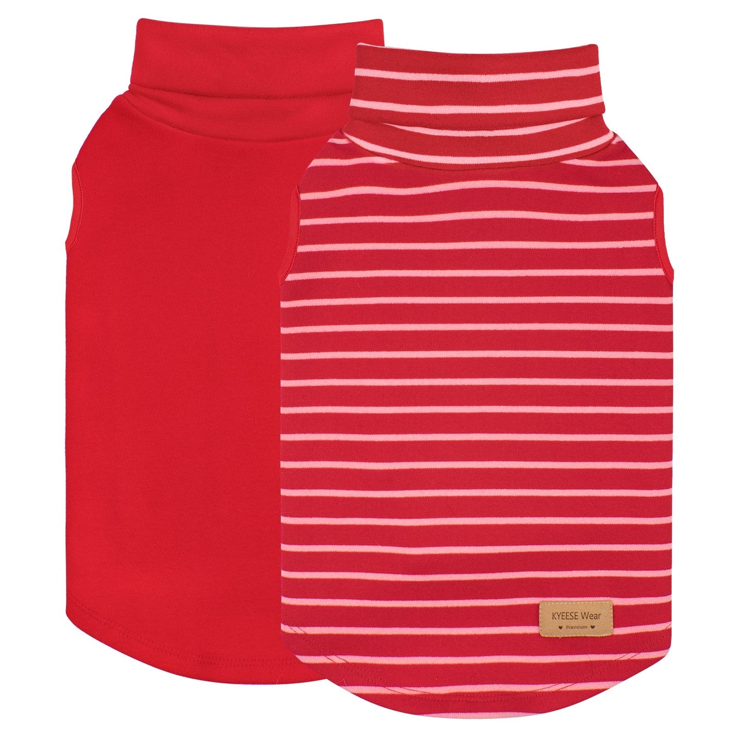 Sleeveless dog sweater set, red solid and red-white striped turtleneck