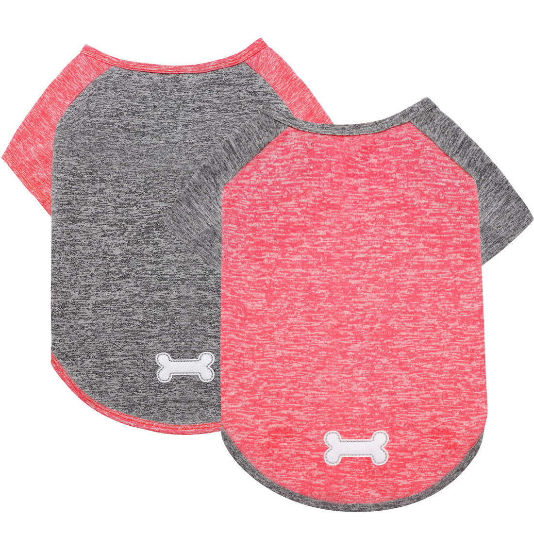 Lightweight dog raglan shirt 2-pack, heather red and dark gray with white bone logos