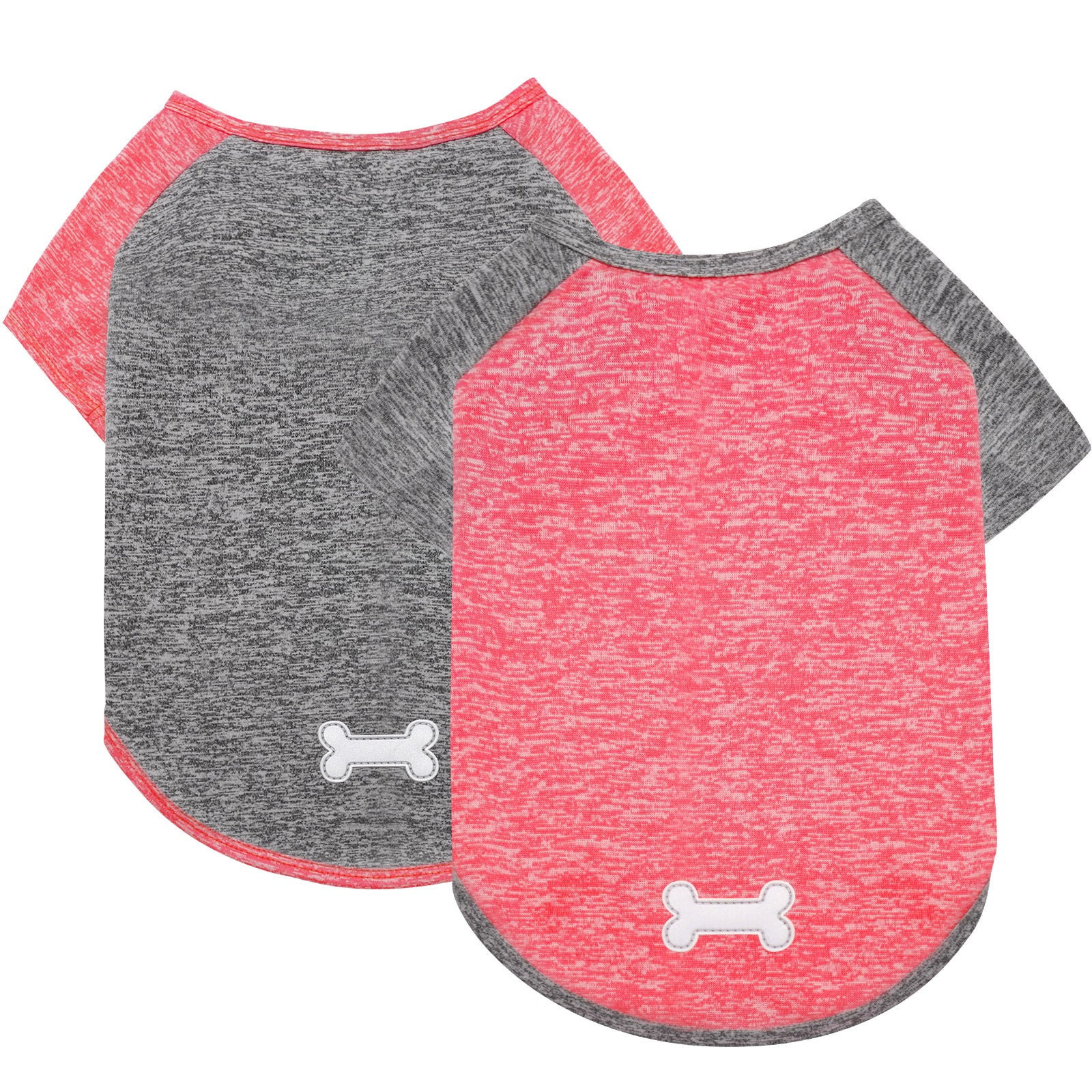 Lightweight dog raglan shirt 2-pack, heather red and dark gray with white bone logos