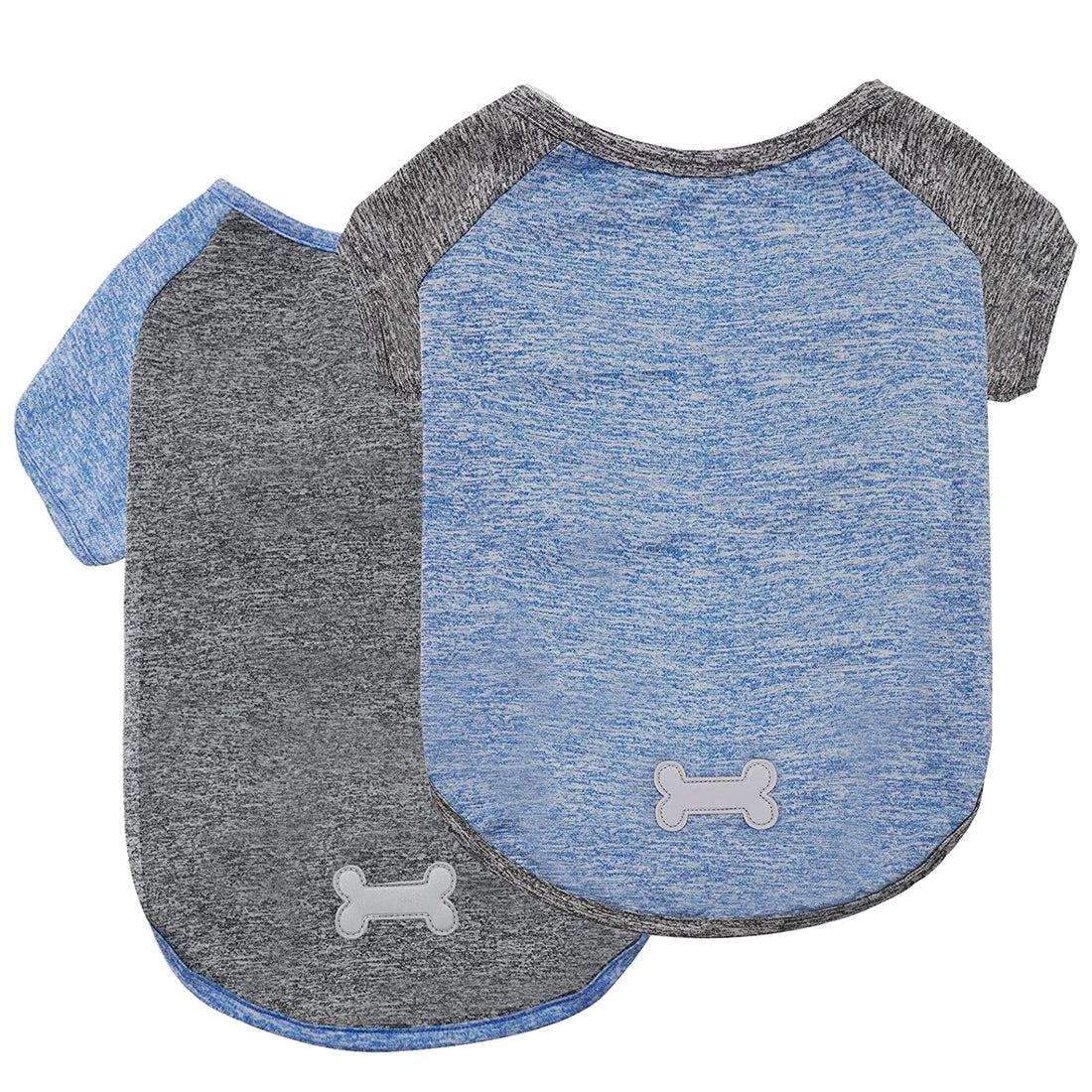 Lightweight dog raglan shirt 2-pack: heather blue and gray with bone applique, short sleeves