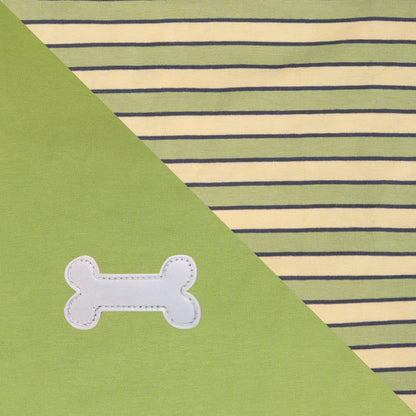 Green lightweight dog shirt fabric with white bone applique