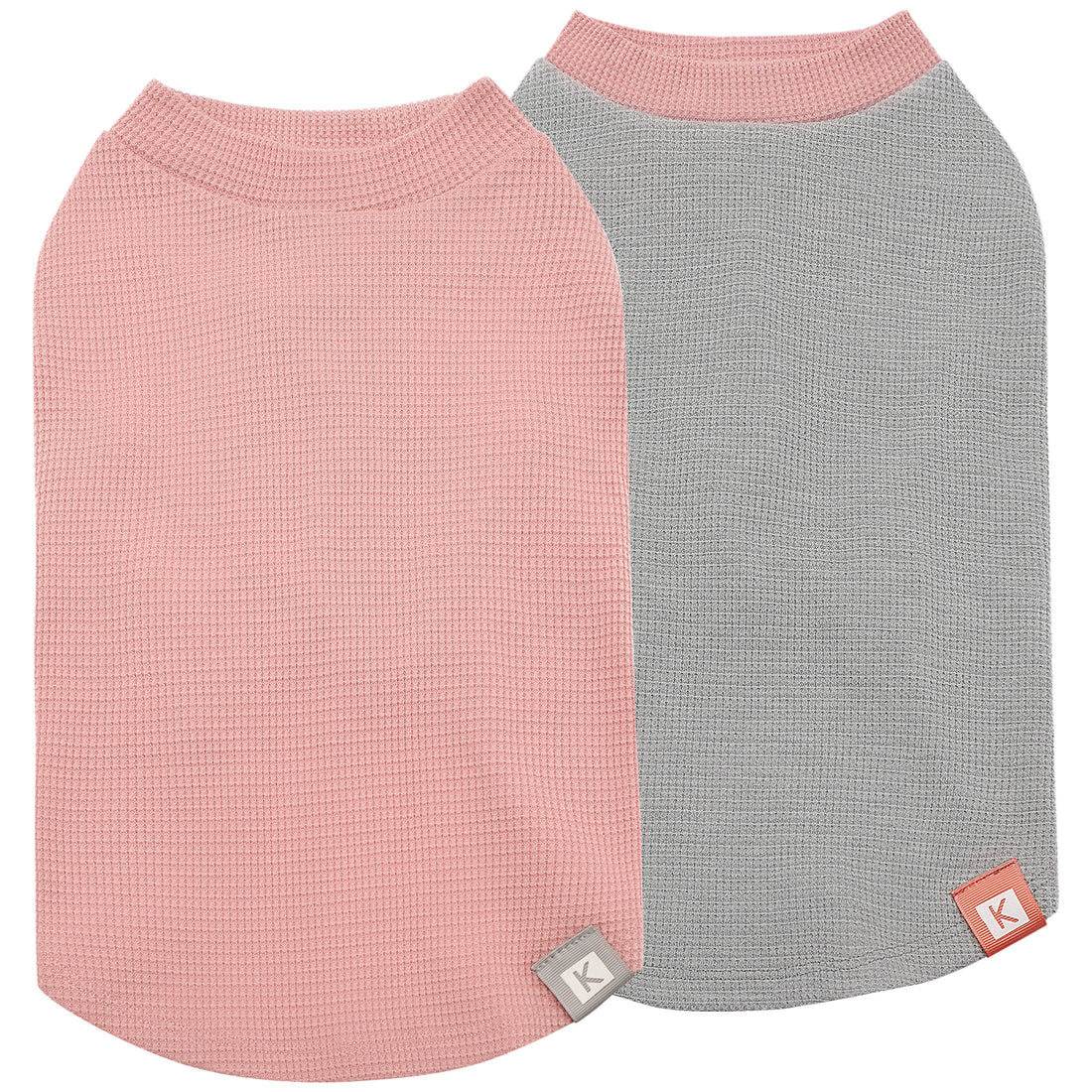 Dog waffle shirt 2-pack: dusty pink and gray, round neck, elastic belly opening