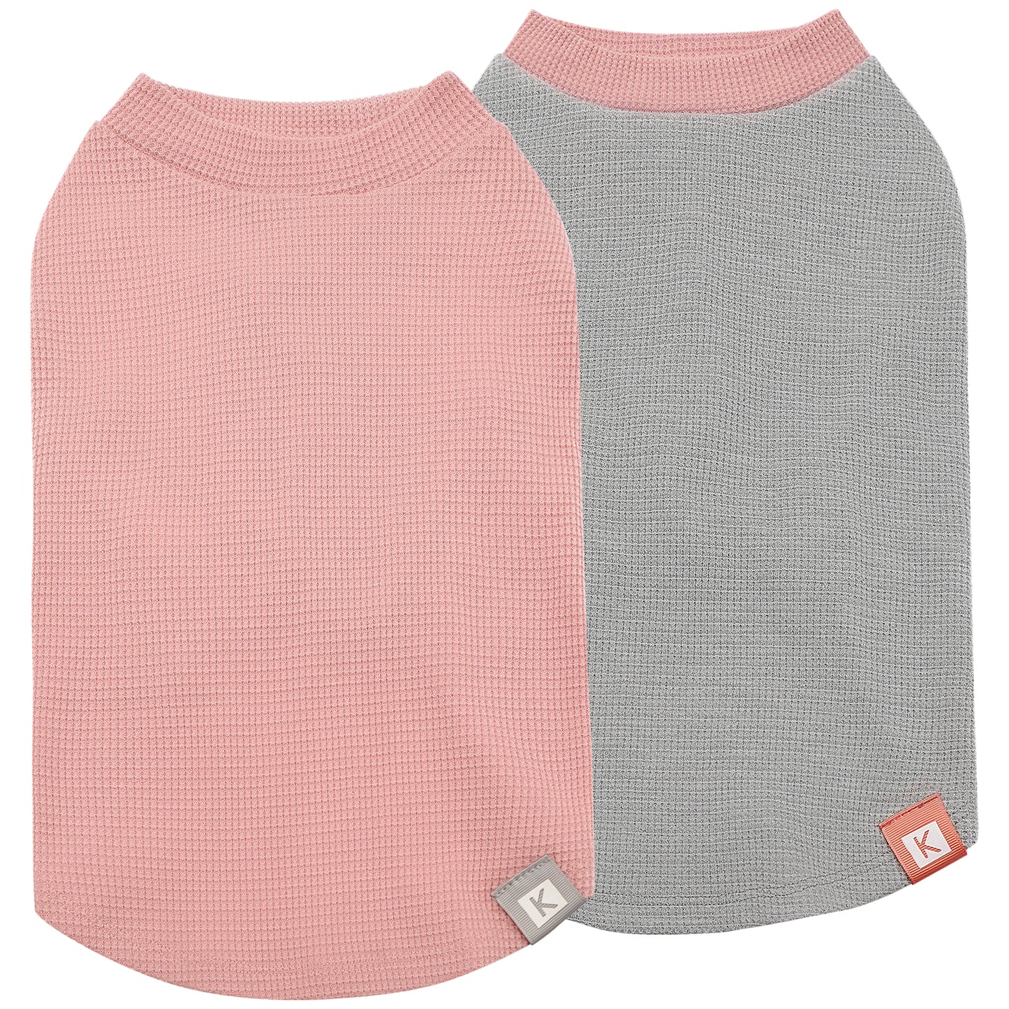 Dog waffle shirt 2-pack: dusty pink and gray, round neck, elastic belly opening