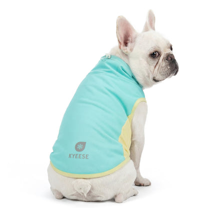 Lightweight cooling dog vest, teal blue with yellow trim, for small dogs