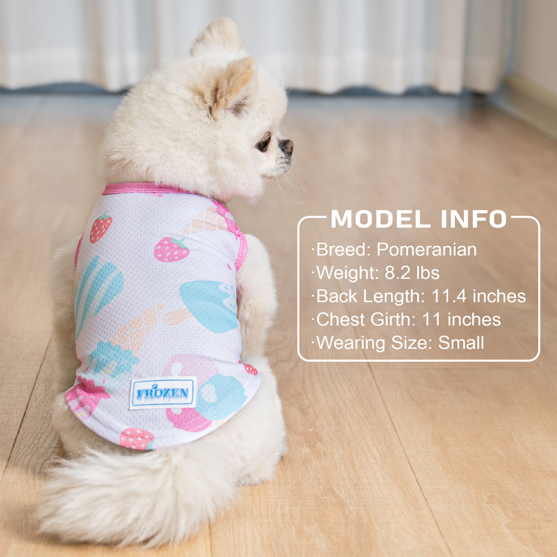 Breathable cooling dog shirt, light pink with blue and pink graphic pattern