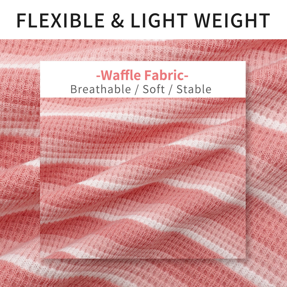 Pink waffle fabric dog shirt with white horizontal stripes, breathable knit texture