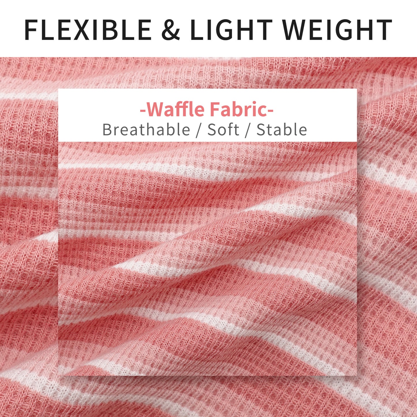 Pink waffle fabric dog shirt with white horizontal stripes, breathable knit texture