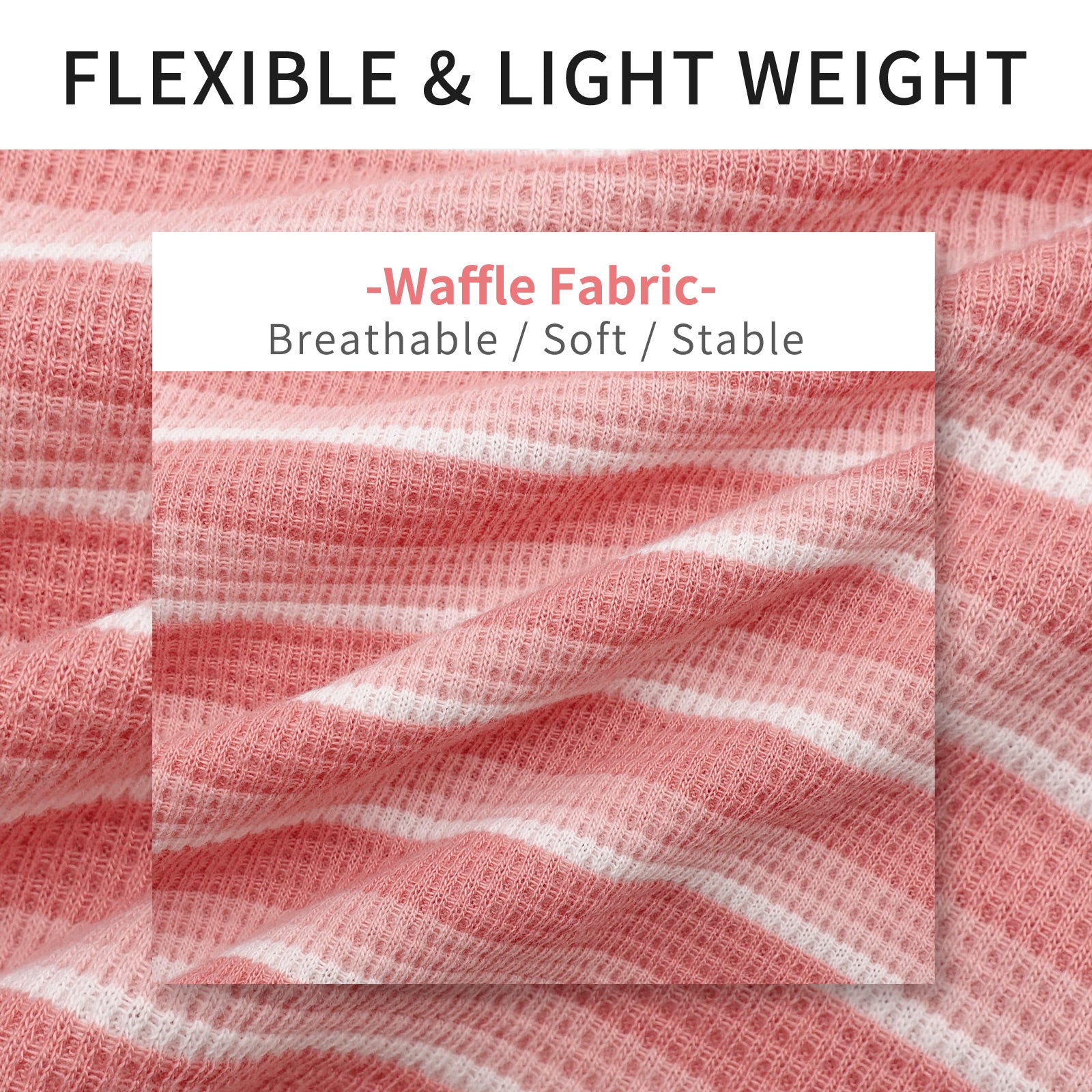 Pink waffle fabric dog shirt with white horizontal stripes, breathable knit texture
